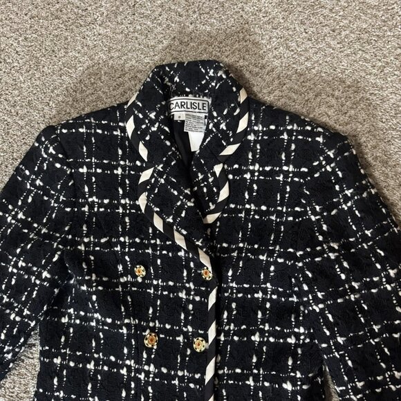 Vintage Carlisle Blazer Womens 8 Black Tweed Plaid Double Breasted Hong Kong 80s - Picture 3 of 9